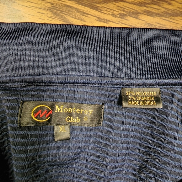 Monterey Club Navy Blue /Black Strips Golf Polo "The Links at Queens Creek" Logo - Picture 7 of 7